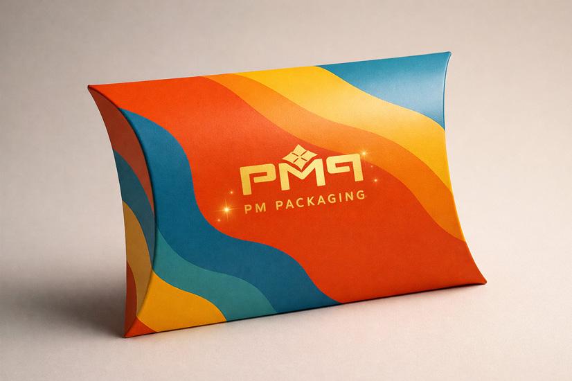 Elegant pillow box showing curved profile and clean tuck-end closure