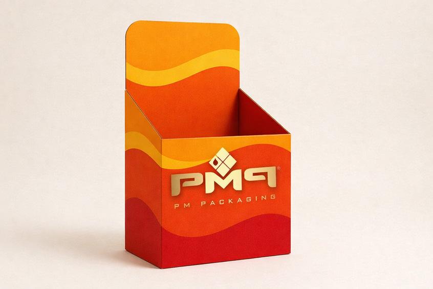 Point of purchase floor display showcasing branded products