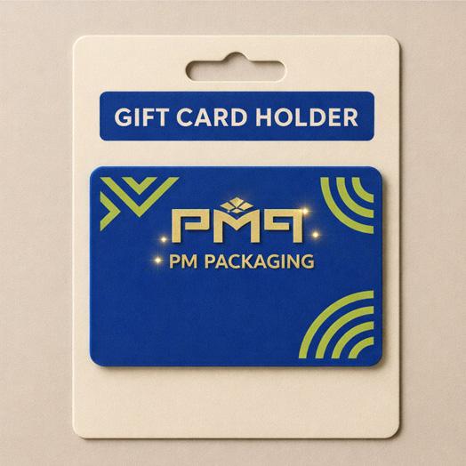 Book‑style gift card holder with foil logo and die‑cut cradle