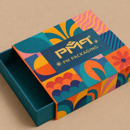 Close-up of sleeve with thumb notch and ribbon pull on slide box