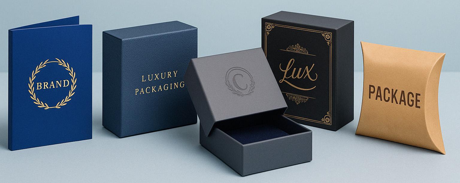 An array of luxury packaging on display